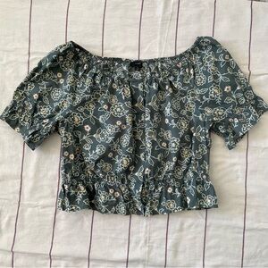 J-crew re-imagined peasant blouse floral print eucalyptus green NWT 100% cotton